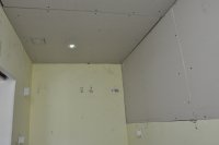 damaged section of rear wall replaced, new ceiling installed with 3W LED lights (LED drivers buried in that junction box)